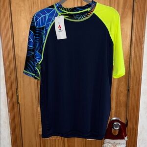 NWT Liberty Pro Men's S Quick Dry UPF50+ Rash Guard Swim Shirt Tropical Neon